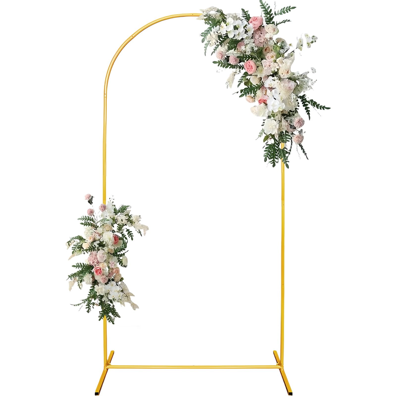 Weddinge Arch Backdrop Stand Gold Metal Square Arch Frame Floral Balloon Garden Arch Stand Golden Square Arch Frame for Wedding Ceremony Birthday Party Shower Banquet Decoration (Gold 2M/6.6FT)