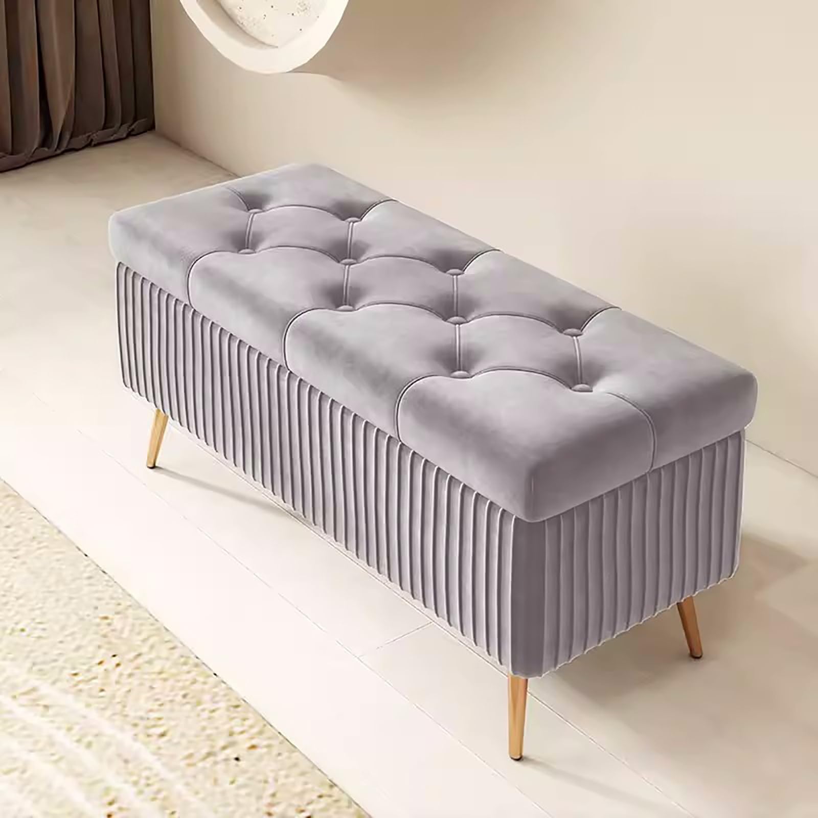 LWJSOCP Stylish Upholstered Storage Bench for Entryway Shoe Rack Ottoman Gray Fur 23.6in (60cm) Perfect for Bedroom & Living Room Decor