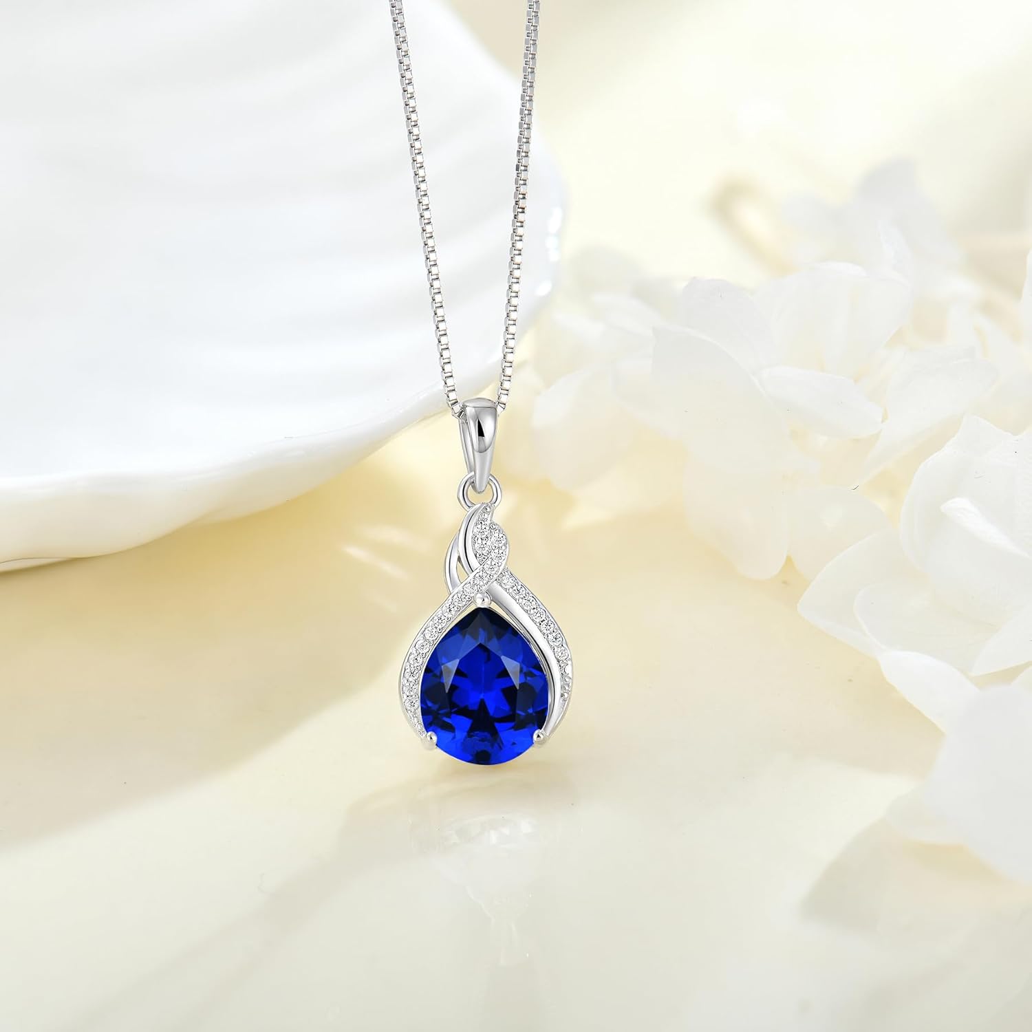 Infinity Teardrop Necklace 925 Sterling Silver Pear Shaped Pendant Birthstone Jewelry Gifts for Women - Image 4