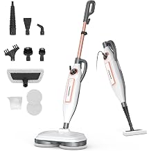 DEVOAC VM6 Scrubbing Steam Mop with Rotating Mop Pads, 10 in 1 Steam Mop, Lightweight Spin Mop & 3 Steam Modes for Hard Floor Laminate Marble Floors Whitegold