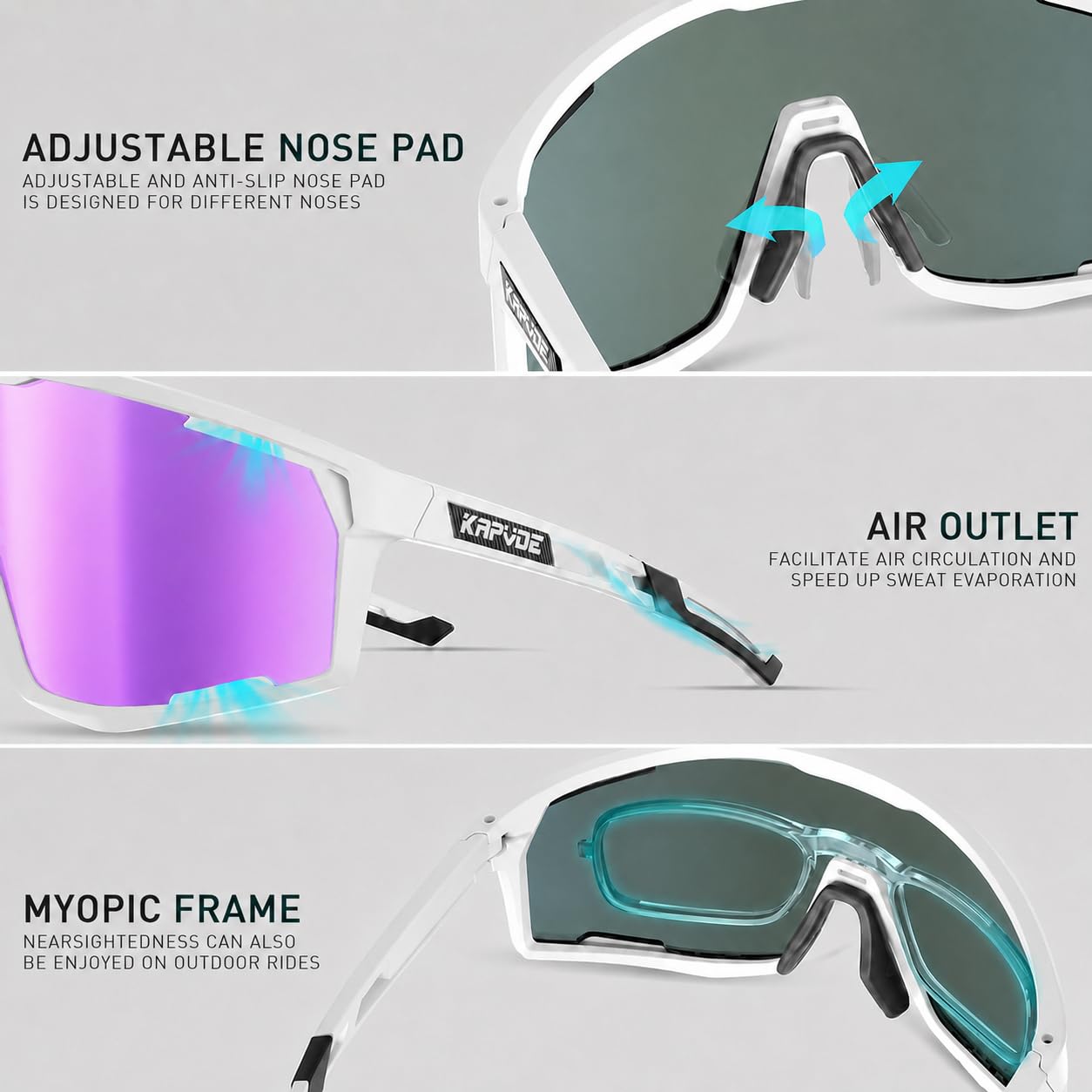 KAPVOE Spolaryzowane okulary rowerowe sportowe okulary przeciwsłoneczne dla mężczyzn i kobiet, outdoorowe okulary baseballowe UV400