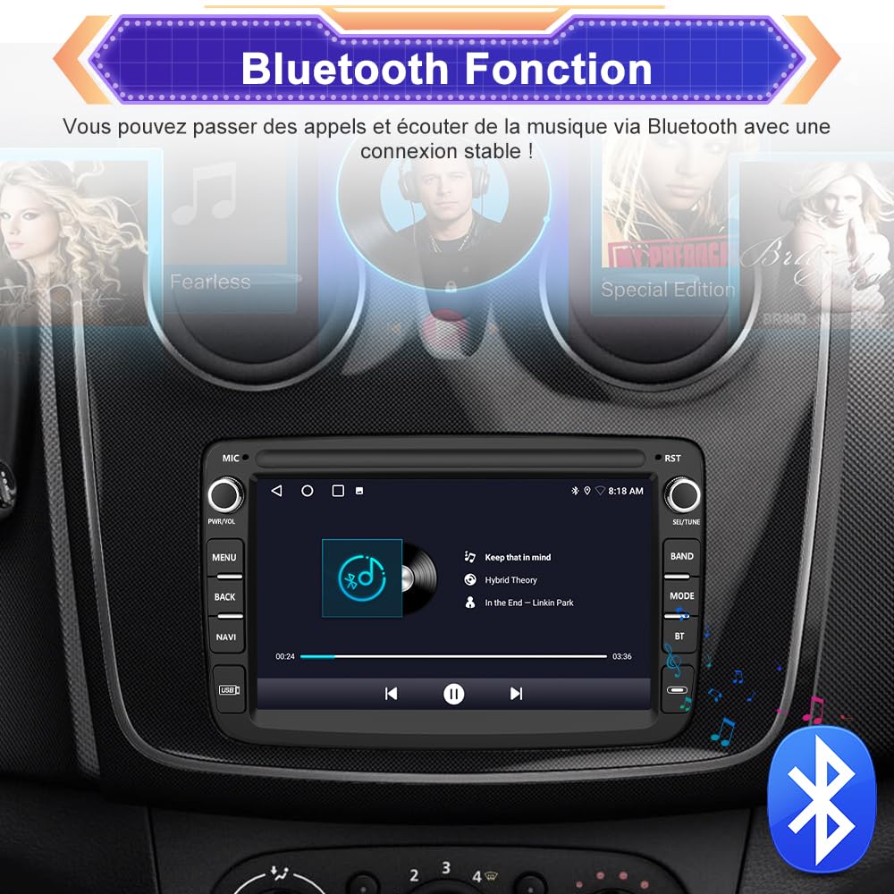 AWESAFE Autoradio Android pour Renault Dacia Duster Sandero Captur Lodgy Symbol Logan Dokker, 7" Écran Tactile [2Go+64Go], CarPlay & Android Auto, GPS, Bluetooth, Commande au Volant, Aide au Parking