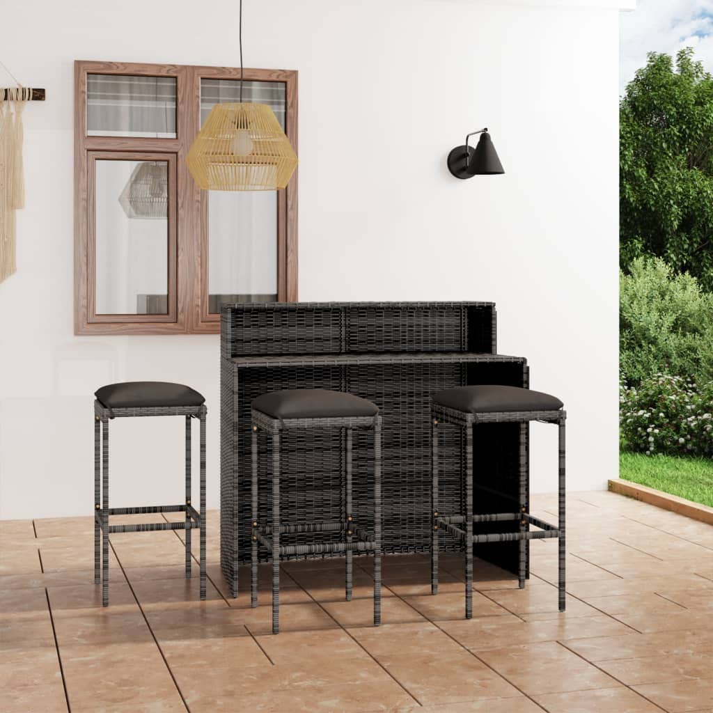 vidaXL Ensemble de Bar de Jardin avec Coussins 4 pcs Table et Chaises de Patio Salon de Jardin Mobilier de Terrasse Meubles d'Extérieur Gris