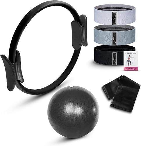 Kit de pilates para entrenamiento en casa – Juego de anillos de pilates con mini bola, anillo de pilates, juego de bandas de resistencia y bandas