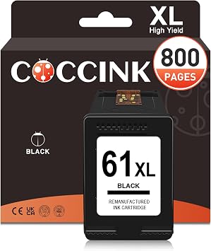 COCCINK 61XL Ink Cartridge for HP 61 Black Ink Cartridge Remanufactured | Envy 4500 5530 4502 5535 5534 Deskjet 1510 1512 2540 Officejet 2620 4630 4635 for Printer Ink HP 61 XL HP61 HP61XL 1 Black