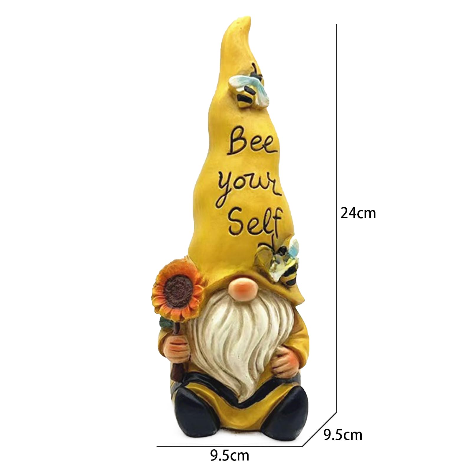 GNOME Elf Statua da giardino, in resina, nano da giardino con cappello, graziosa figura da giardino per aiuola, terrazzo e prato 14 * 9.5 * 24.5 cm (Girasole giallo)