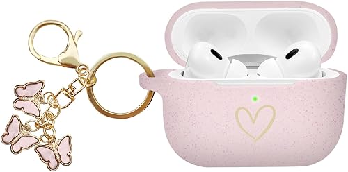 AIIEKZ Funda compatible con AirPods Pro 2 2022, funda de silicona suave con patrón de corazón dorado para AirPods Pro de 2 generación con bonito