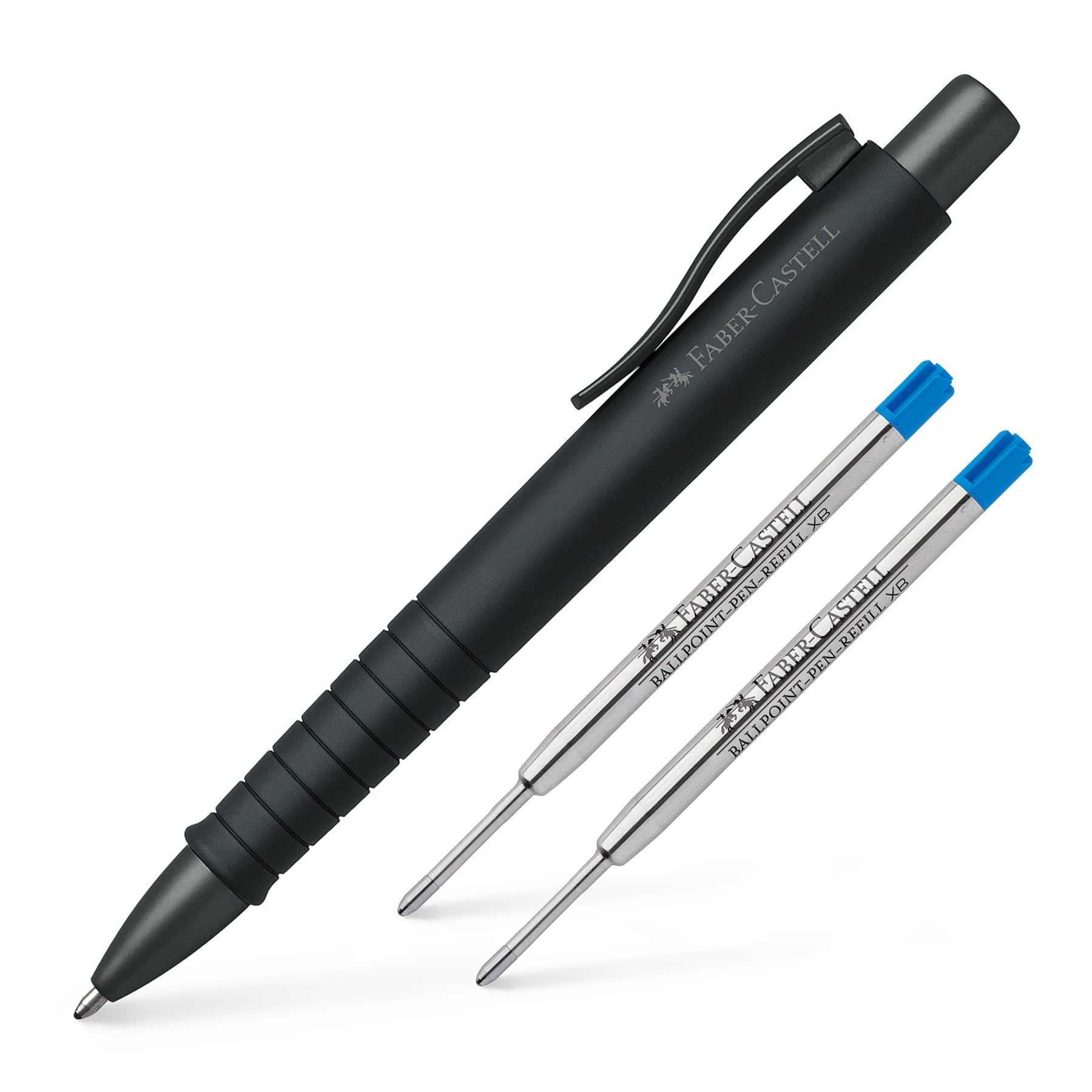 Faber-Castell 241190 długopis POLY BALL Urban XB, czarny z 2 wkładami zapasowymi XB niebieski (All Black + 2 wkłady zapasowe)