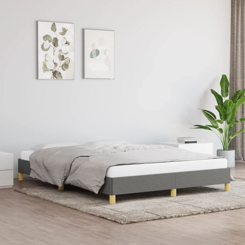 vidaXL Estructura de Cama Matrimonial Somier Tapizado Dormitorio Base Habitación Muebles Mobiliario Cuarto Descanso de Tela Gris Oscuro 140x200 cm