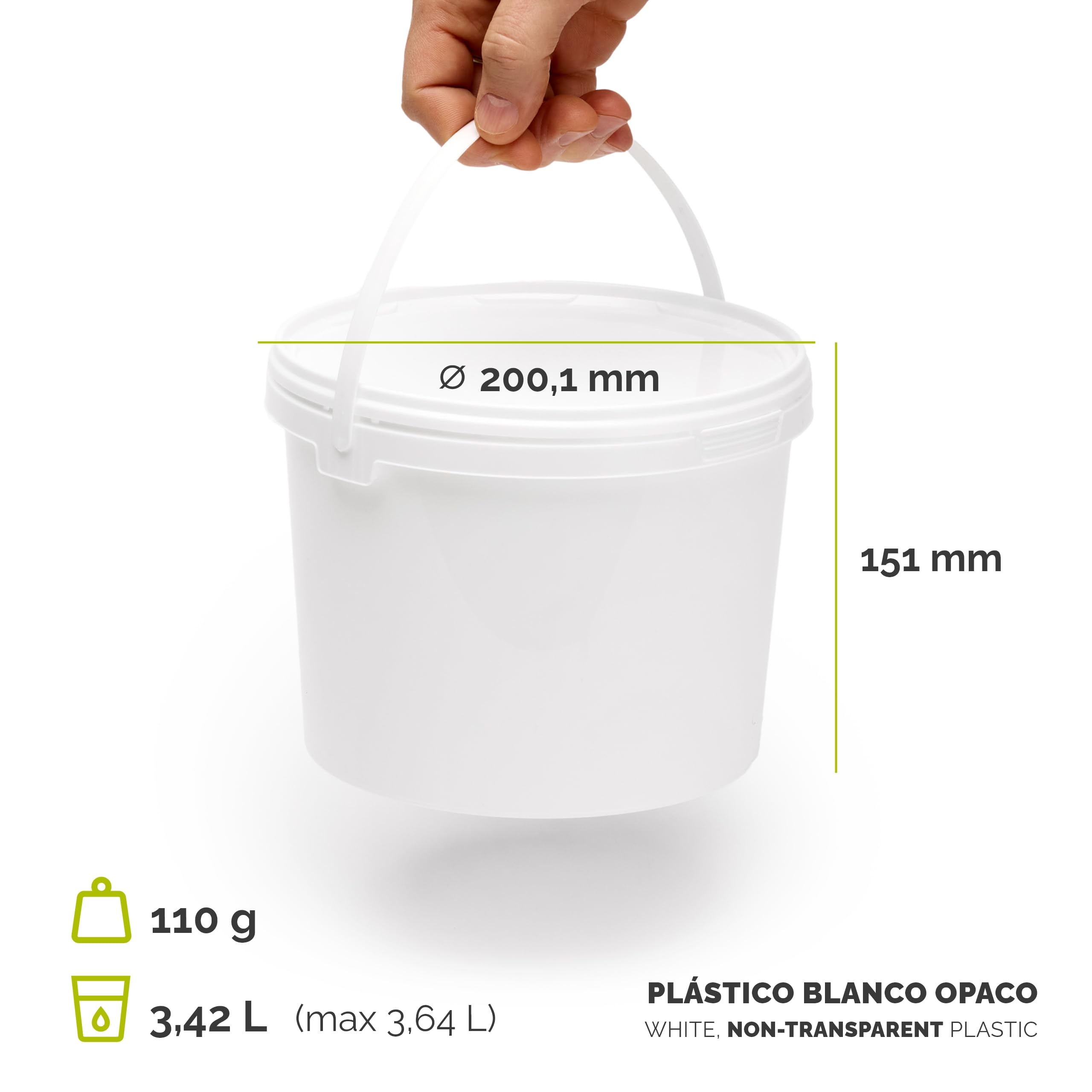 Garronda Cubos con Tapa 3L Pack de 50 para Alimentos GD-0113 Blanco | Cubo resistente con tapa para almacenar productos alimenticios y químicos; práctico para hogar, industria, taller y almacén