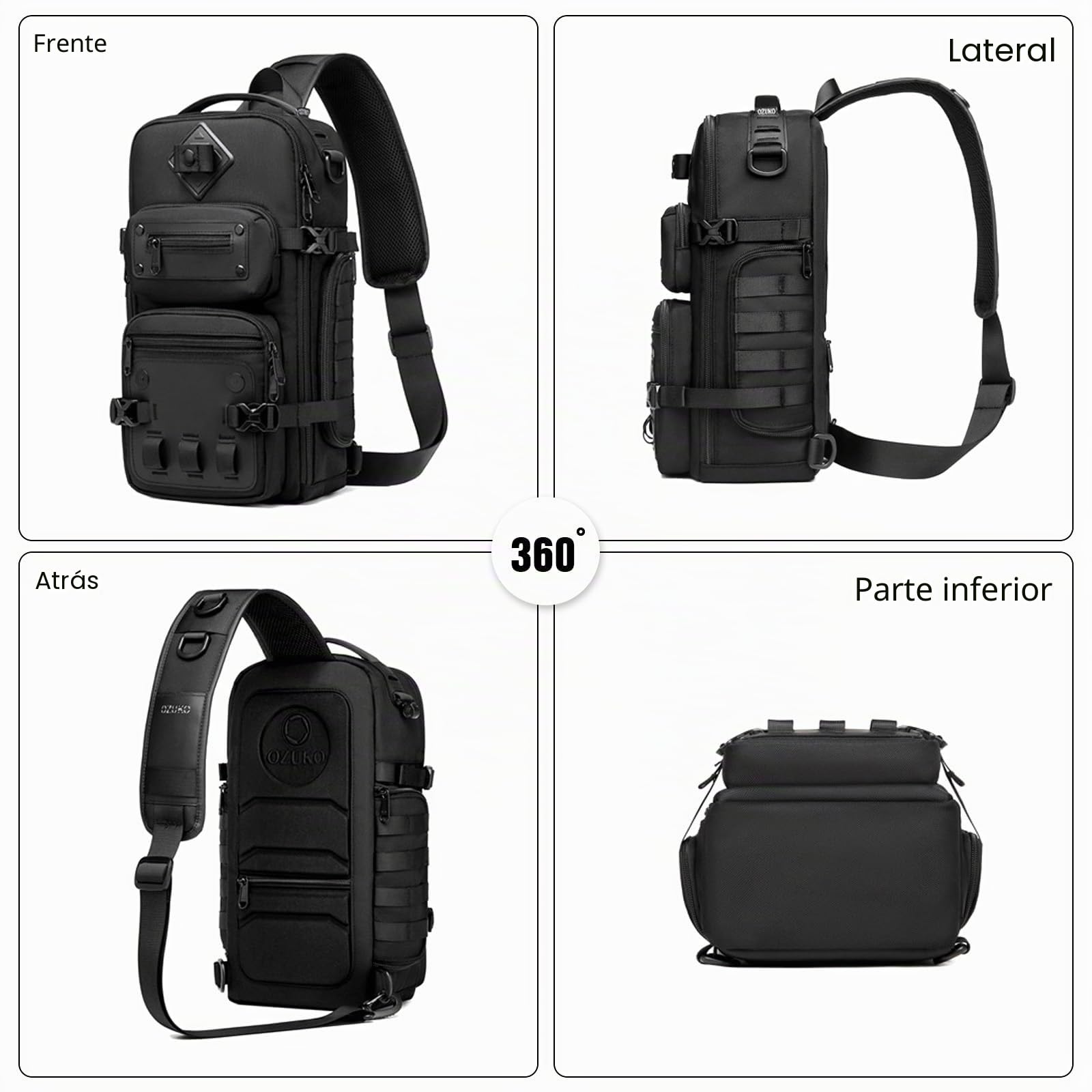 FANDARE Táctical Bolsa Cruzada Bolsa de Pecho Riñonera Hombre Bolso Hombro con Correa para trípode Mochila de Viaje Sling Crossbody Bag Bandoleras Bolso de Bandolera Escolar Gris Oscuro