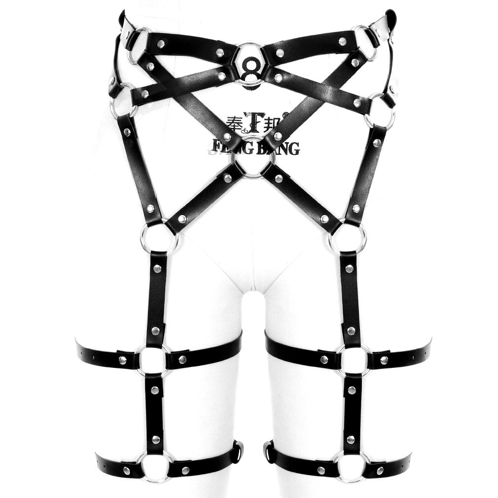 MAMOHSS Women Leather Body Harness Punk Gothic Adjustable Punk Waist Legs Cage Garter Belts