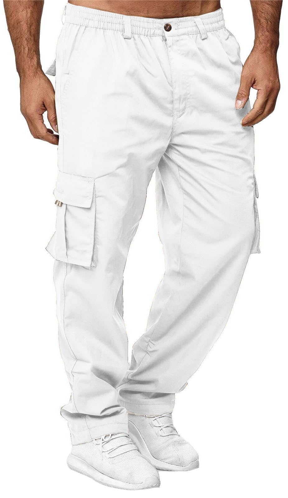 Men's Cargo Pants with Pockets Cotton Hiking Sweatpants Casual Athletic Jogger Sports Outdoor Trousers Relaxed Fit