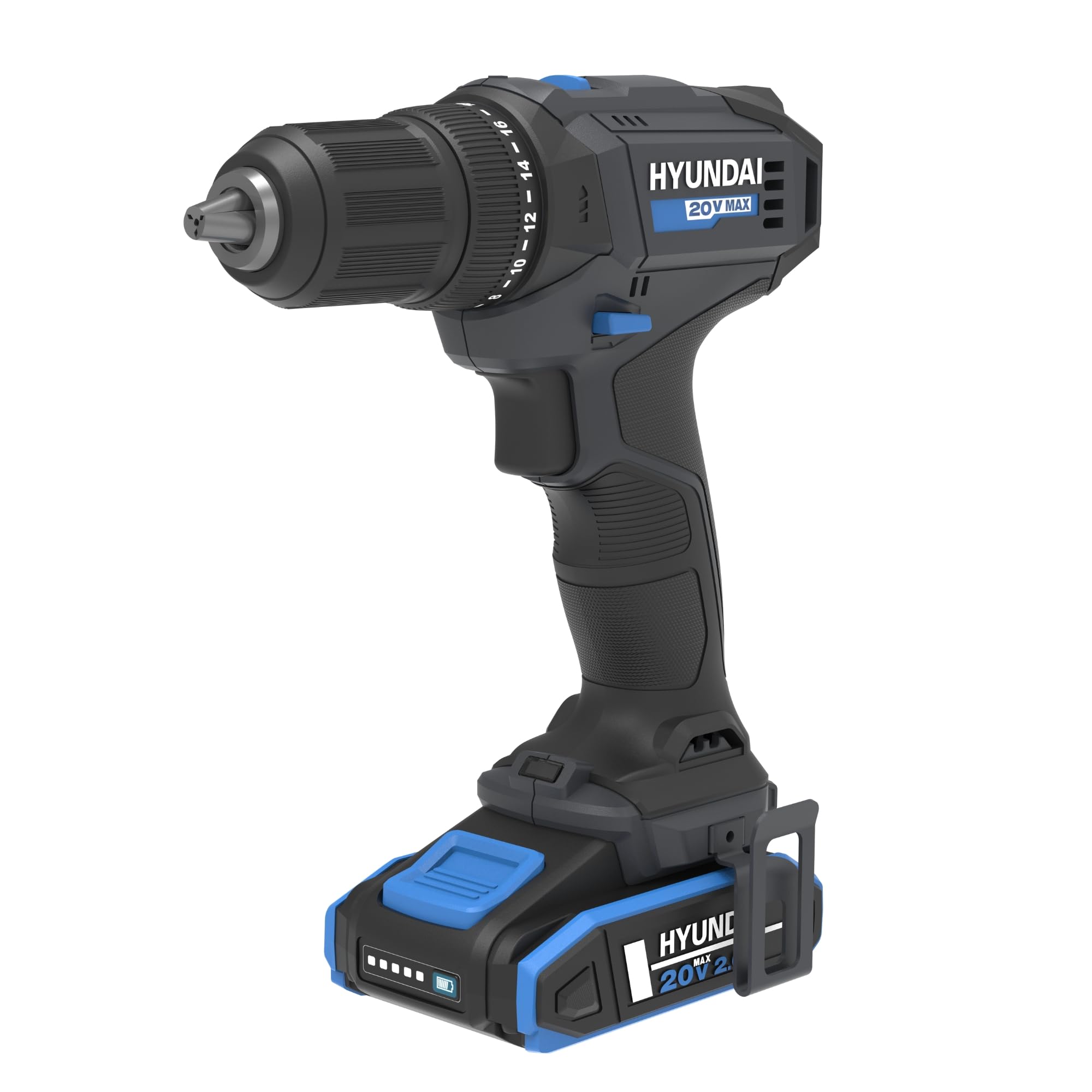 Hyundai - Perceuse Visseuse Sans Fil 20V 40Nm – Batterie 2Ah & Chargeur Inclus, Boîte 2 Vitesses, Mandrin 13 mm, LED, Légère 1 kg – Garantie 3 Ans