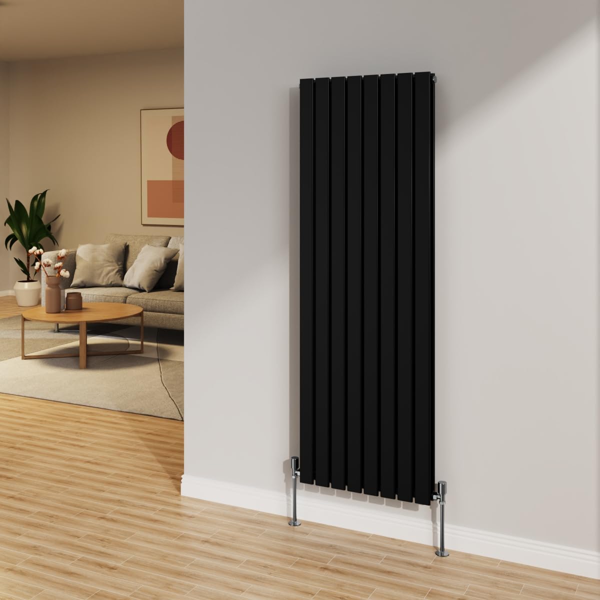 Nrg Black 1600X544mm Radiator Vertical Flat Panel Bathroom Designer Double Rad Central Heating