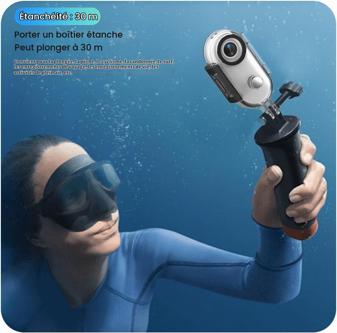 Mini Camera Sport 1080P Camera Sport Avec 64GB TF Caméra Portable POV 120° Wide-Angle Étanche Caméra de sport Audio et Vidéo Enregistrement Mains Libres Action Cam pour Casque Cyclisme Et Moto(Blanc)