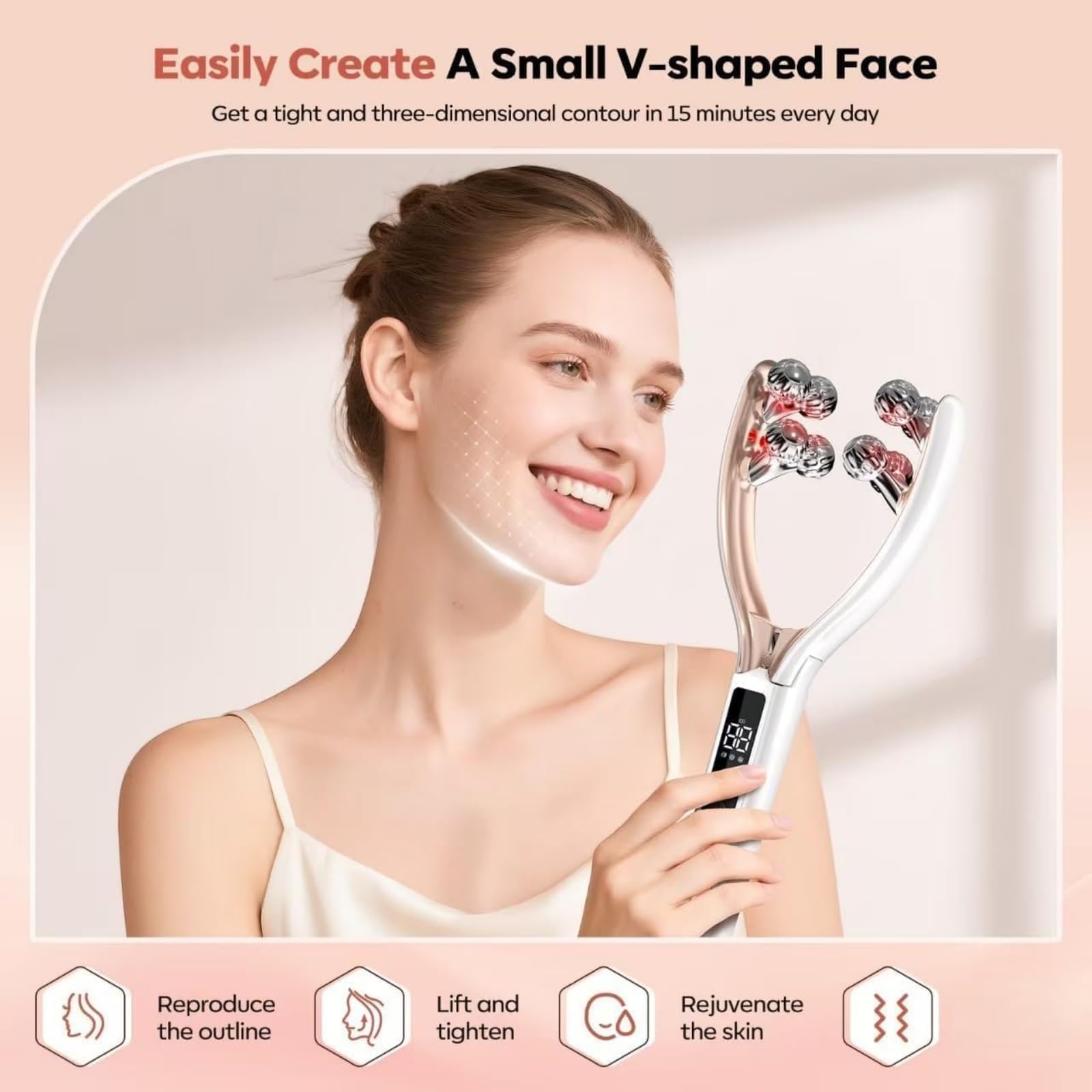 Rodillo modelador facial 3D con EMS, masajeador recargable en forma de V, herramienta de lifting facial, dispositivo portátil antienvejecimiento para aliviar la hinchazón y las arrugas (1PC)
