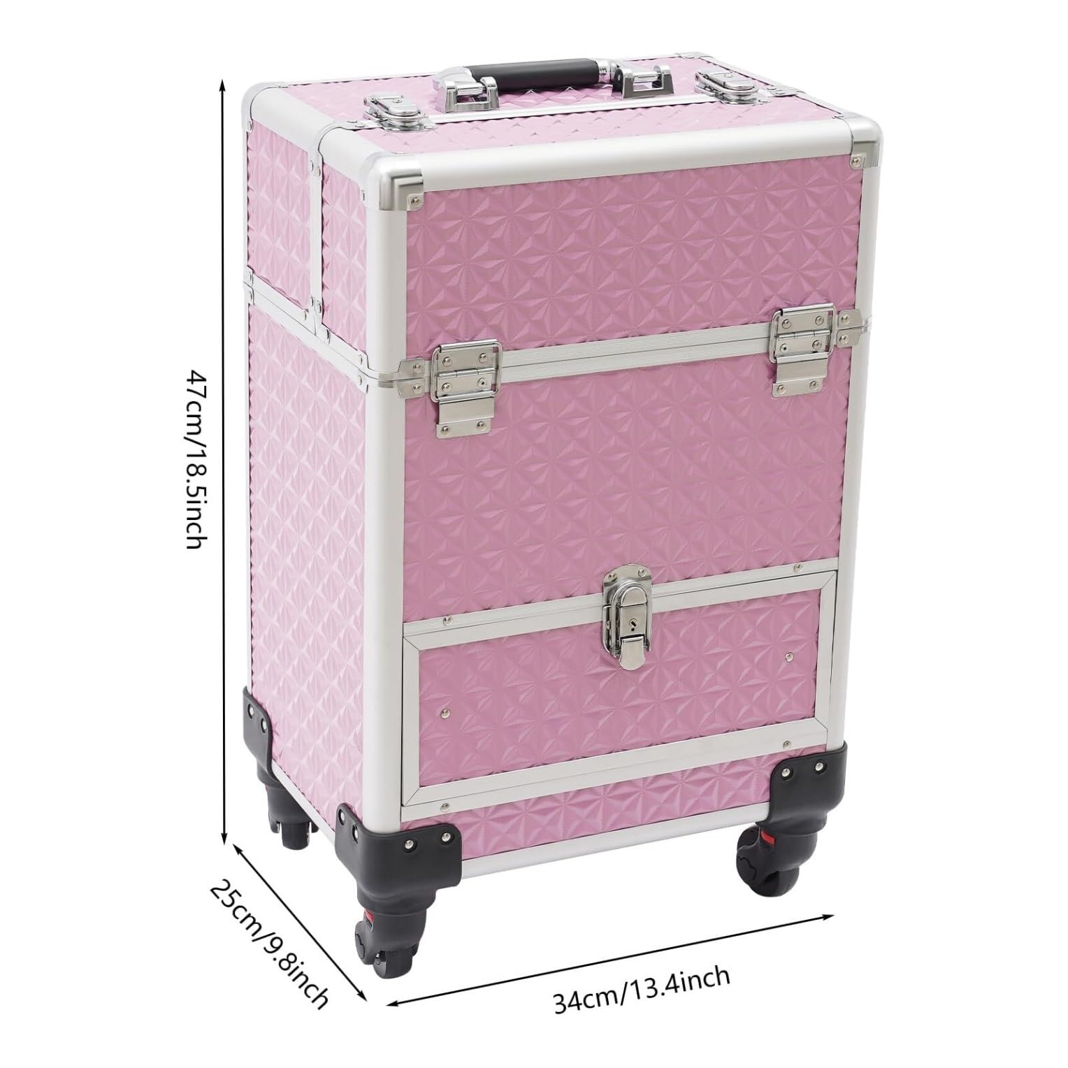 Mobiler Friseurwagen Professioneller Make-up-Trolley Aus Aluminium, Kosmetikkoffer Mit Schubladen, 4 Rädern, Friseurkoffer Salon Ausstattung(Silver)