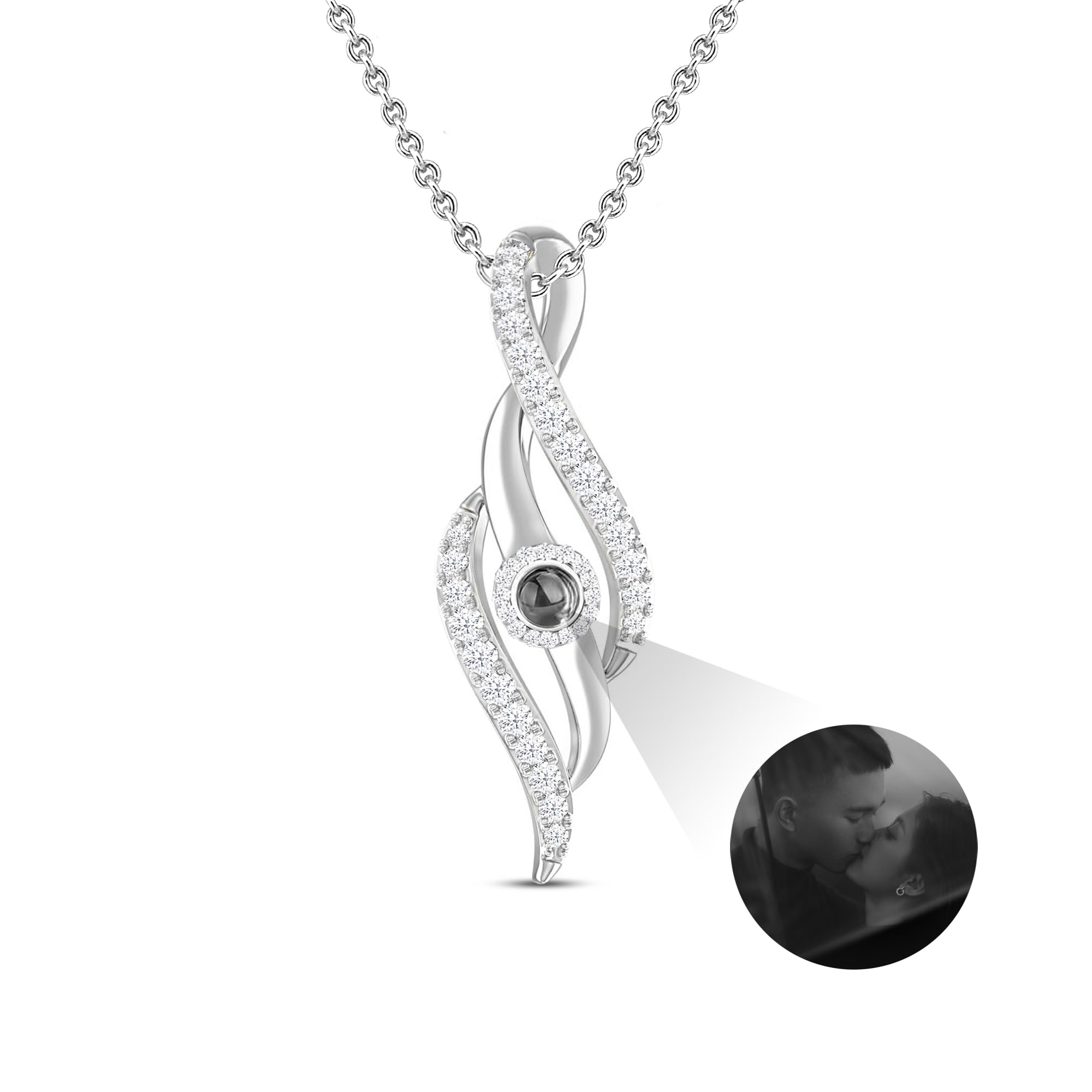 Collier de projection d'image personnalisé Collier de projection en argent sterling 925 avec photo à l'intérieur, collier avec pendentif photo en 100 langues Cadeaux pour petite amie, épouse