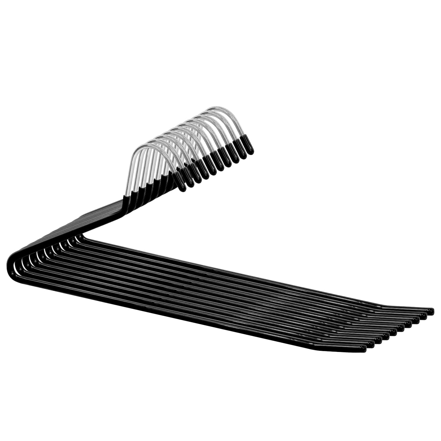 Taylor & Brown Set Of 10 Non Slip Trouser Slack Hangers Organizers, Space Saving Pants Hanger 5mm Thick, Ultra Durable Chrome Metal Slack Hangers, Black