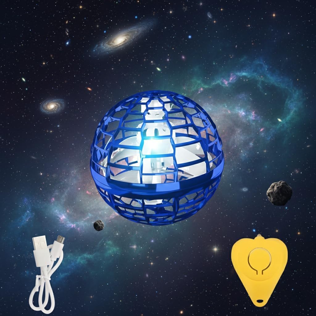 TOY TOWN 2024 Upgraded Flying Orb Ball (Blue) - Magic Hover Boomerang Spinner, Cosmic Globe with RGB Lights, Cool Gift for Kids, Teens, Adults - Indoor Outdoor Hand Drone Fidget Toy