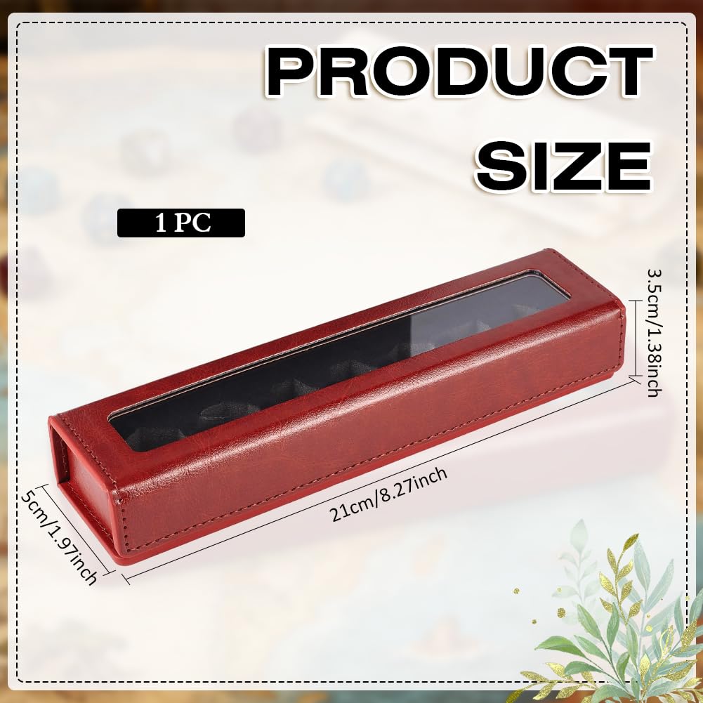 MAYJOYDIY 7-Slot Leather Dice Case Box Rectangle Gift Boxes Dice Organizer Boxes with Visible Window Lid for Player Dark Red - Image 2