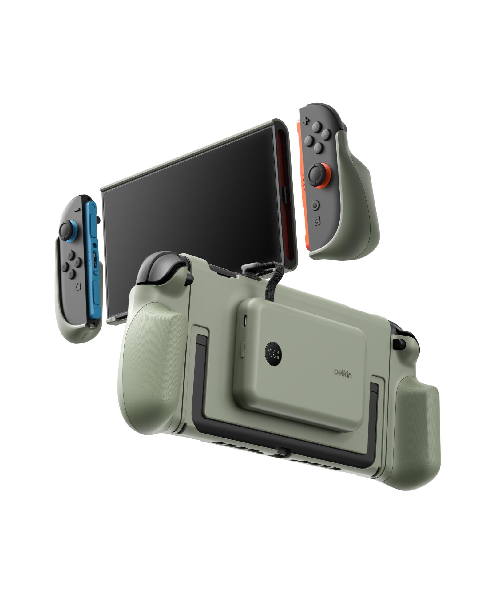 Belkin Gaming Uchwyt Ładujący do Nintendo Switch 2, 10 000 mAh – Zielony | Odłączany Powerbank Magnetyczny 10 000 mAh, 30 W, Zgodny z Podpórką, Ergonomiczny Uchwyt Antypoślizgowy, Wyświetlacz