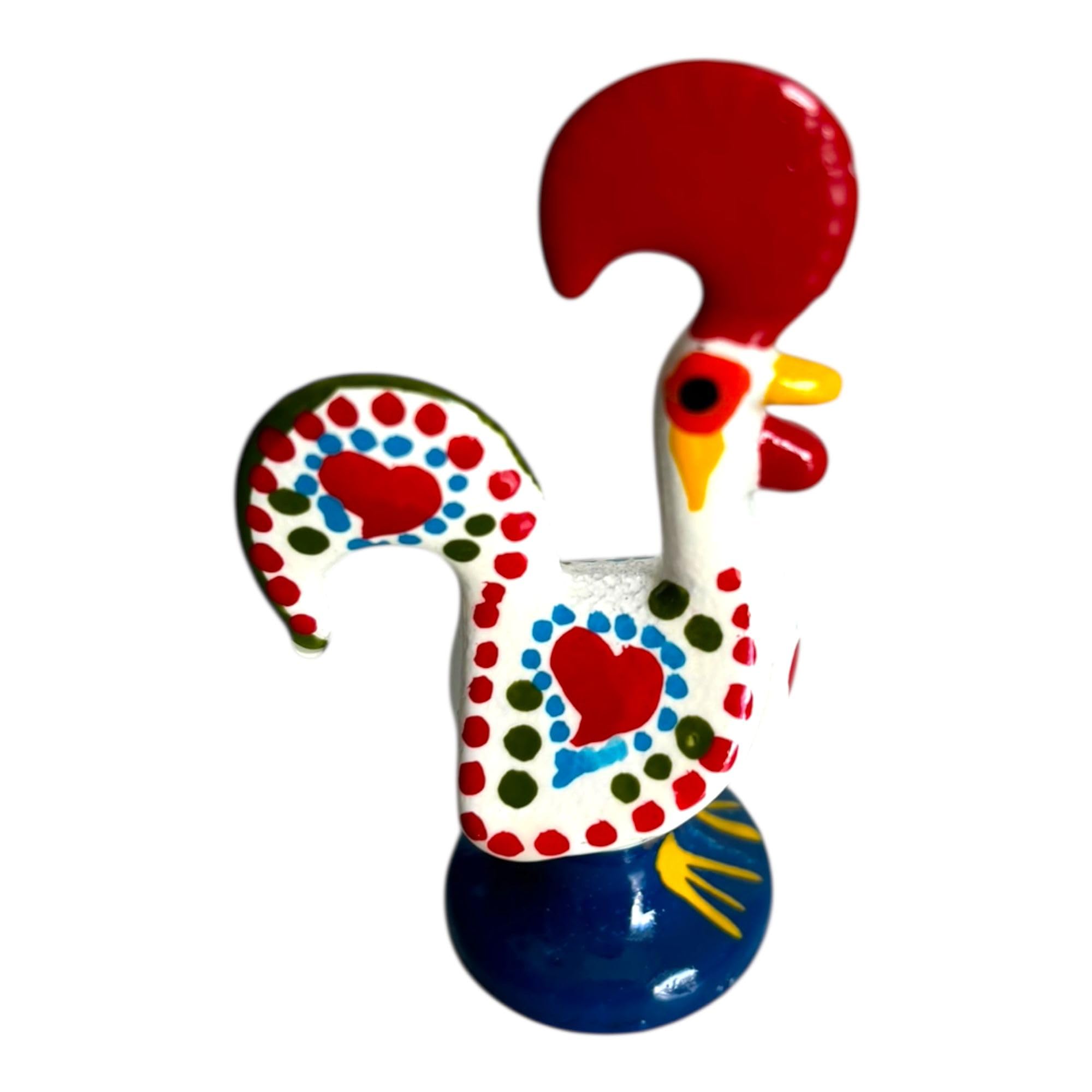 Galo de Barcelos de Portugal, Arte Popular Portuguesa Gallo Pintado a Mano de Arcilla Policromada - Símbolo de Buena Suerte y Prosperidad - Recuerdo de Portugal (6.5 cm o 2.5 Pulgadas de Alto) (Blanco