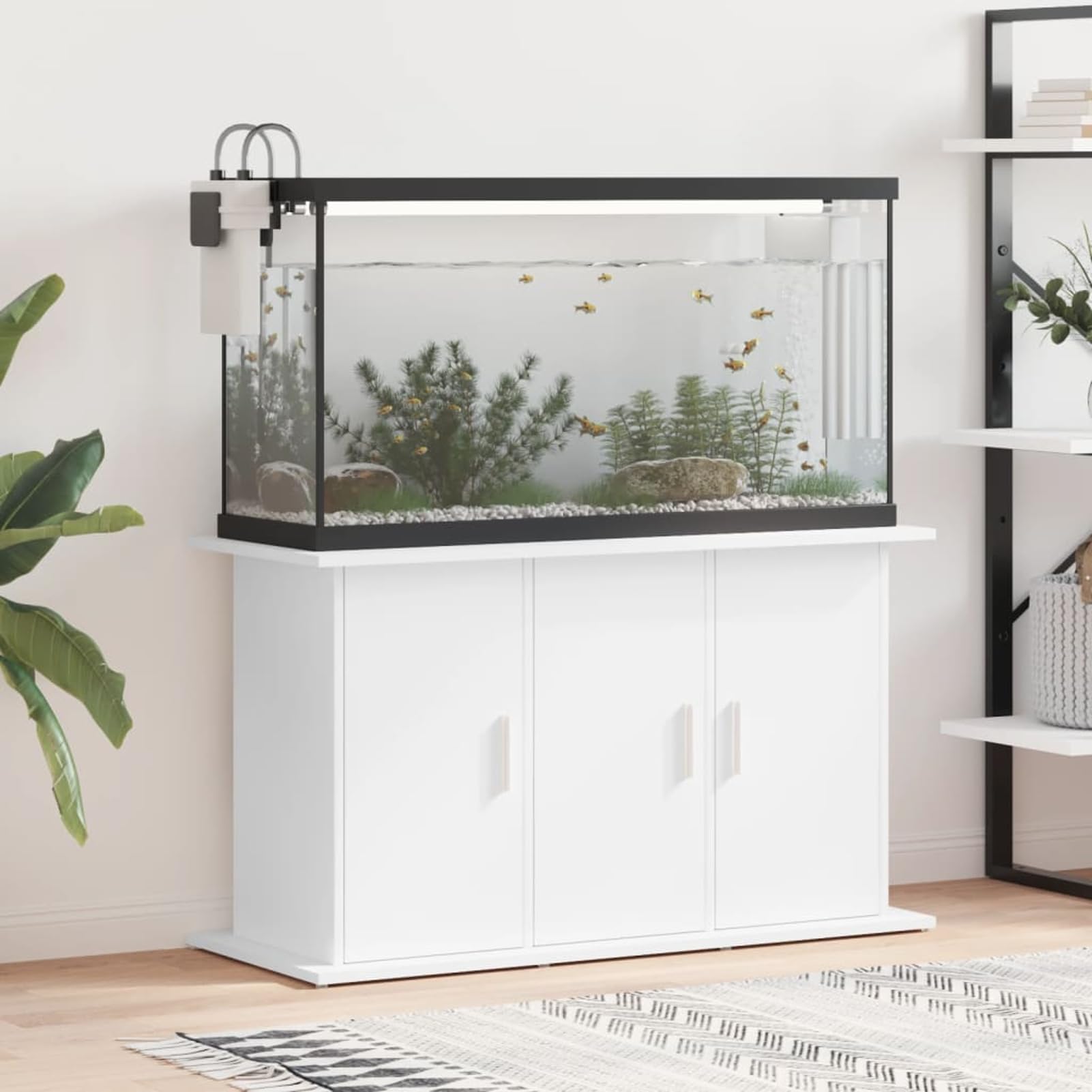 Gecheer Fish Tank Stand with Storage, 6-Door Aquarium Cabinet, Engineered Wood White 101x41x58 cm, for Ornamental Fish and Aquatic Plants Display 833631