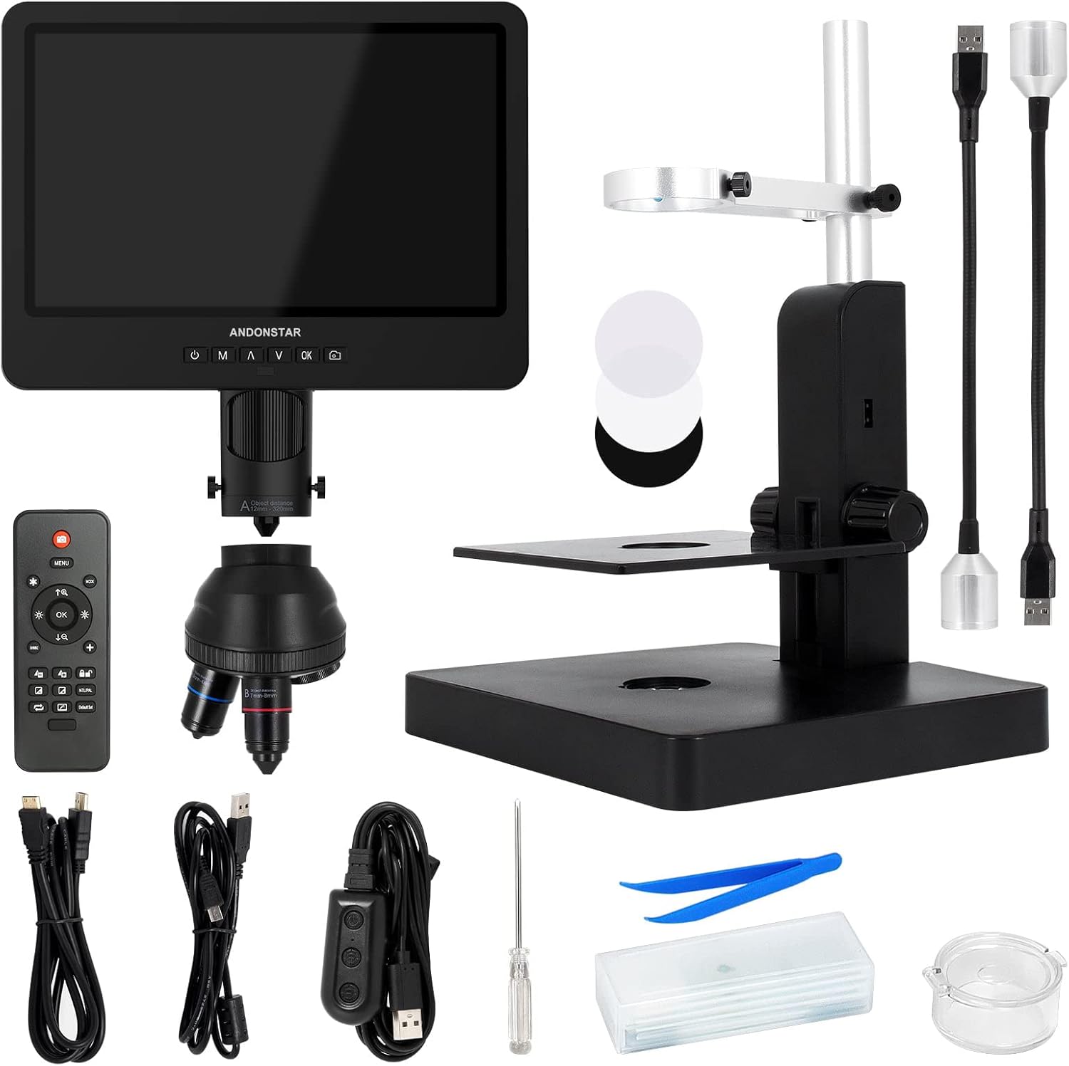 Andonstar AD249SP UHD 2160P HDMI Digital Microscope 4000X, 3 Lens 10.1 inch LCD for Biological Microscope Kit, PCB Soldering Microscope for Phone Watch Repairing, 32G SD Card