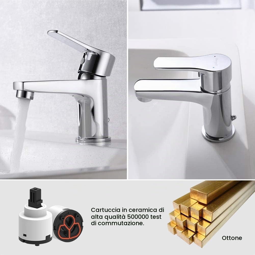 Ibergrif M11057 Star Miscelatore Monocomando Per Bagno, Rubinetto Per Lavabo, Cromo & Scarico Lavabo Bagno Universale Pop Up 1/4 '', Valvola Piletta Lavandino Click Clack, Con Troppopieno