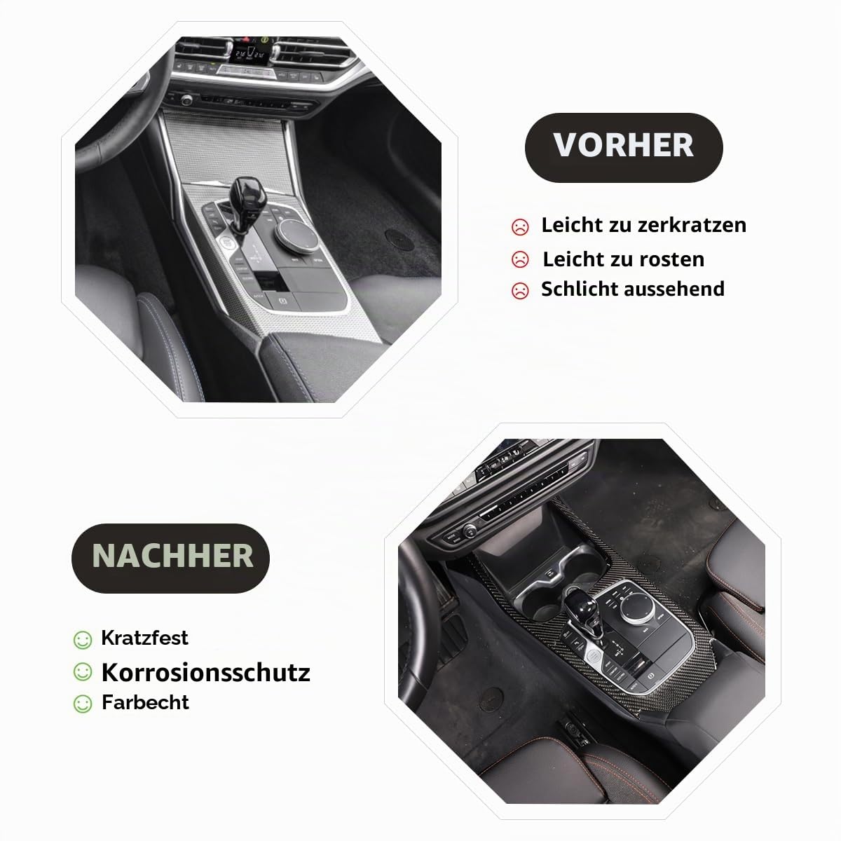 Weiche Kohlefaser-Auto-Schaltrahmen-Verkleidung für B-M-W 1er-Serie 2er-Serie F40 F44 2020–2023, Auto-Zentralbedienfeld, Rahmendekoration, Aufkleber, Autozubehör (Kohlefaser, Linkslenker)