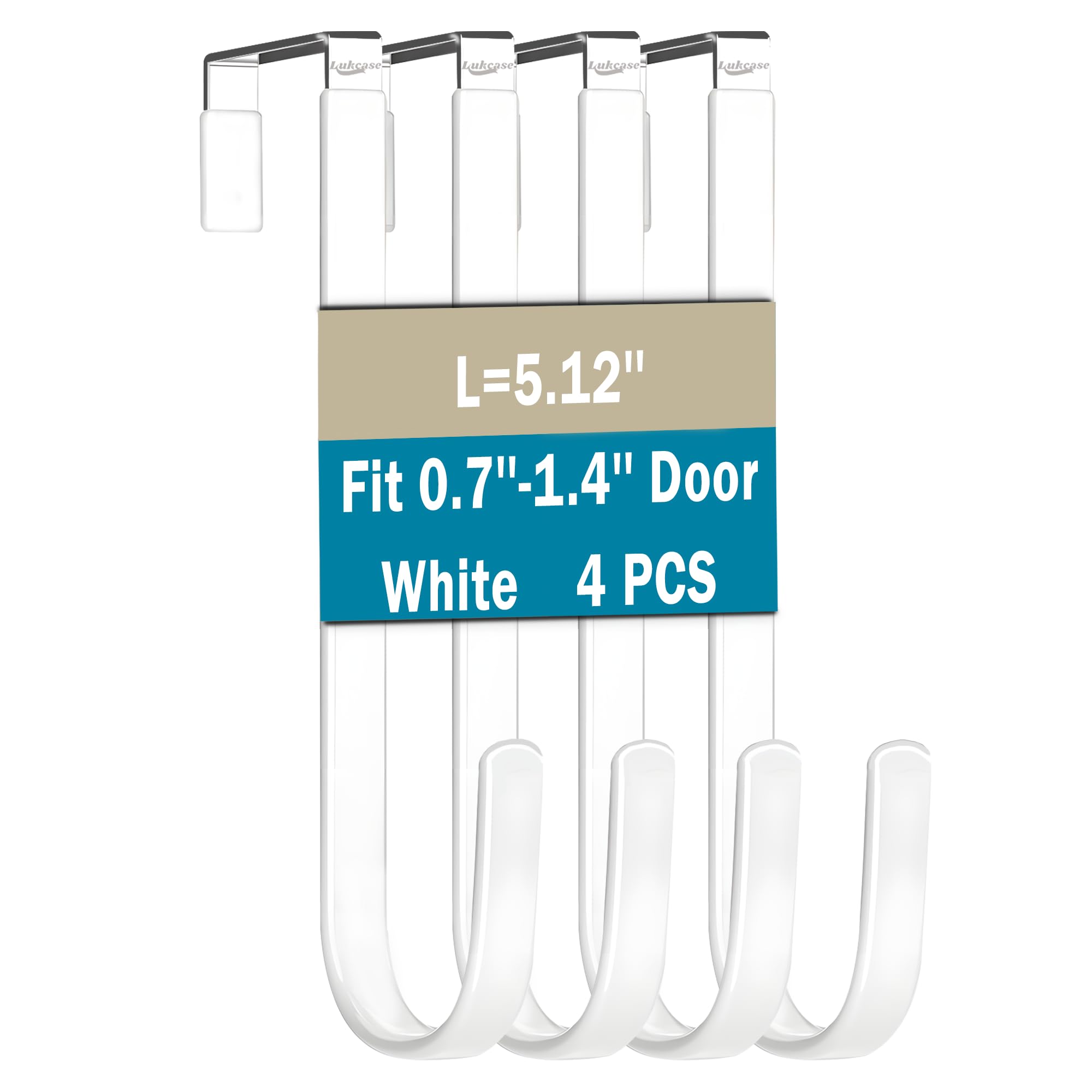 Lukcase Over The Door Hooks, 4 Pack Steel Door Hangers Hook w/Rubber Coating, Fit 0.7''-1.4'' Door Width, Organizer for Living Room, Bedroom, Bathroom, Kitchen Hanging Clothes, Towels, Hat, Bag