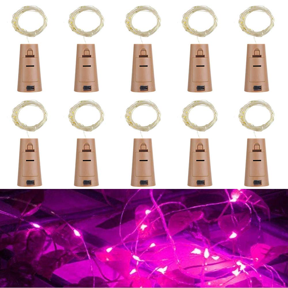 Wine Bottle Lights with Cork,RcStarry 3.3Ft/1M 10 LEDs Cork Lights for Bottle 10 Pack,Silver Wire Bottle Lights for DIY, Party, Decor, Christmas, Halloween,Wedding(Pink)