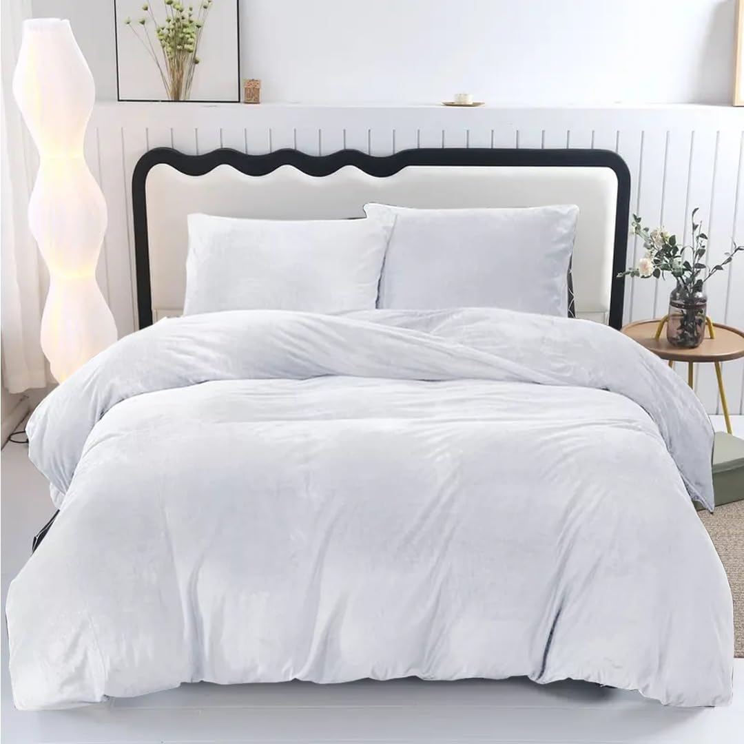 ZIYA HOMES Velvet Duvet Cover Set Super King - 3 Piece Luxury Crushed Velvet Bedding, Soft Plush Warm Quilt Cover with Pillowcases, White โ image 1