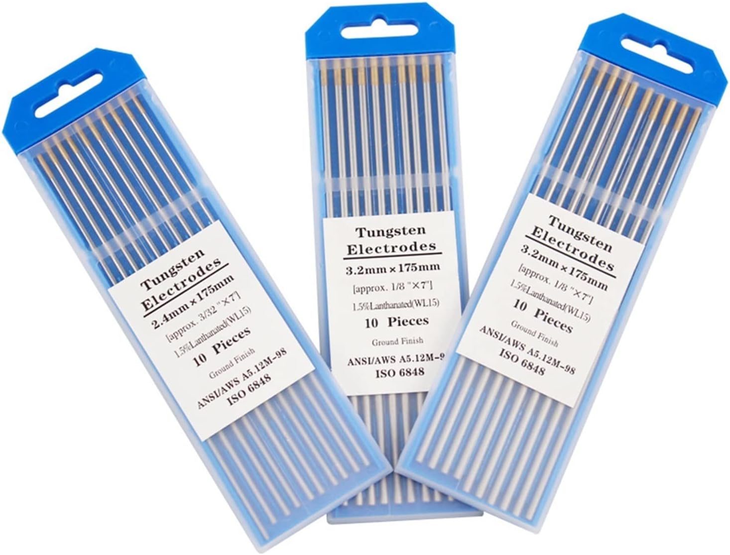 WL15 10Pcs Gold 1.0/1.6/2.0/2.4/3.0/3.2/4.0 * 175mm Lanthanated Tungsten Electrode Head Needle/Rod For Wel(Wl15 2.4x175mm)