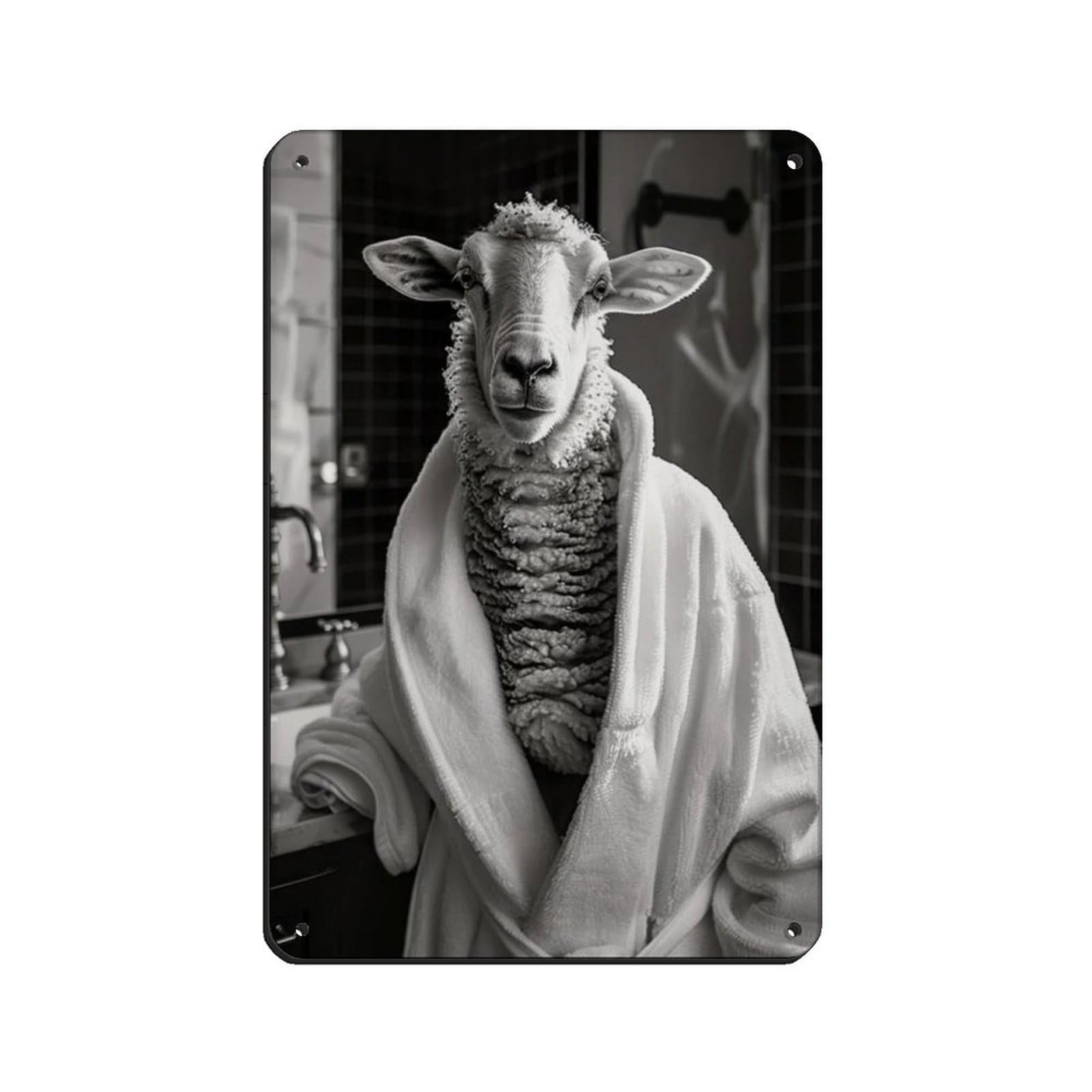 Sheep in A Bathrobe, Funny Bathroom Art Retro Poster Metal Tin Sign Chic Art Retro Iron Painting Bar People Cave Cafe Family Garage Poster Wall Decoration 8x12inch(20x30cm)