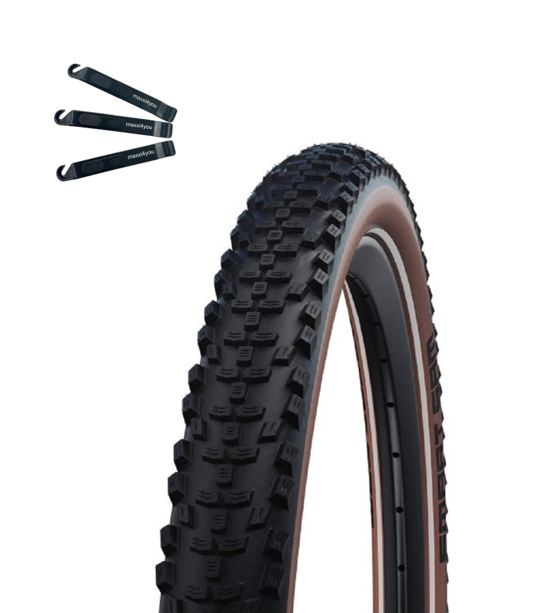 1 x Schwalbe Smart Sam Fahrradreifen Double Defense ADDIX Performance Line Schwarz/Bronze 65-622 (29x2.60) inkl. Reifenheber