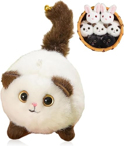 Chirsfairy Wagging Tail Kitty Plush Doll KeychainPlush Drawstring Toys, Cartoon Kawaii Animal Plush Keychain, Wagging Tail Rotating Toy Pendant