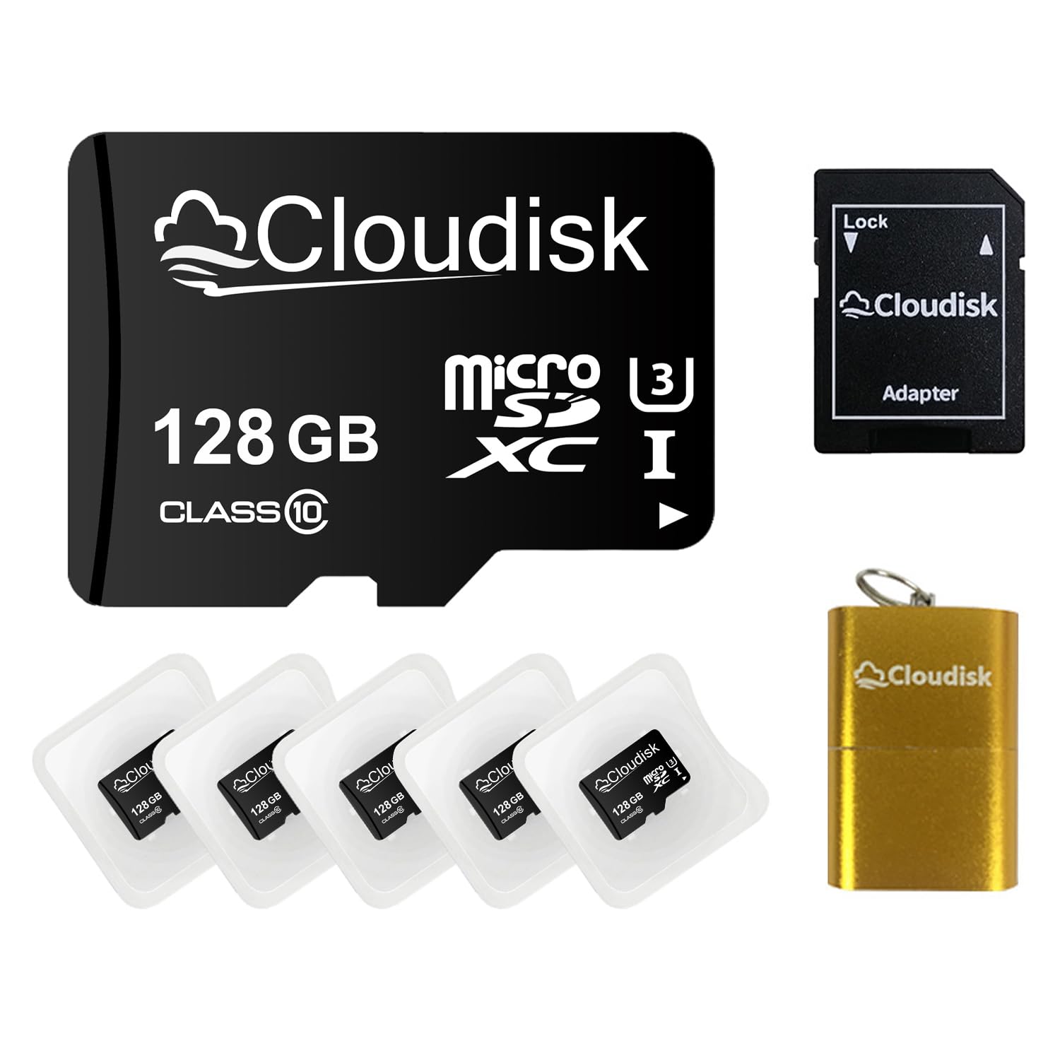 Pack de 5 tarjetas Micro SD de 128 GB Flash Tarjeta de memoria Micro SDXC C10 A2 U3 con adaptador SD lector de tarjetas