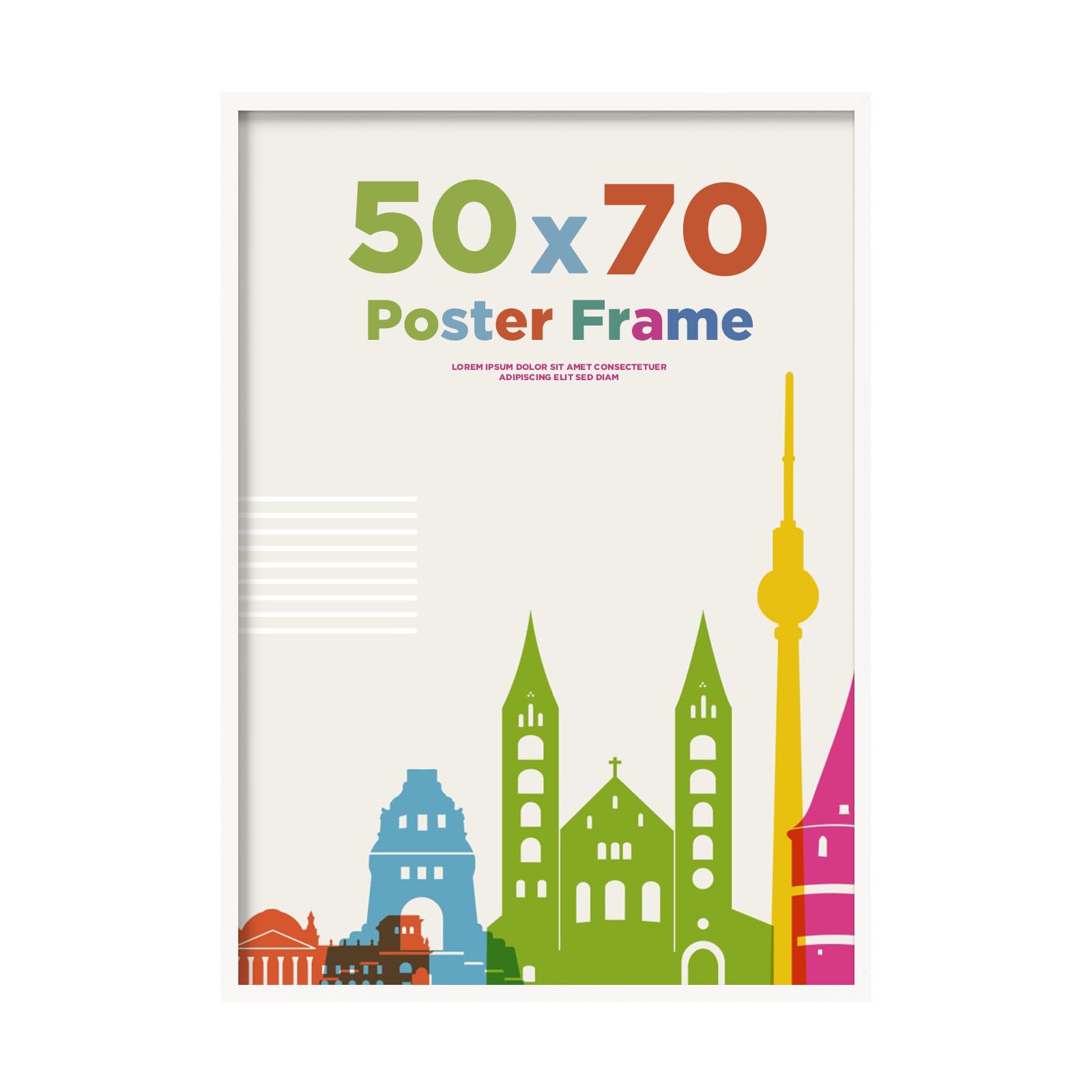 EGOFINE 50x70 Picture Frame Covered by Plexiglass, Display Picture 50x70 without Mat, for Wall Mounting Photo Frame, White