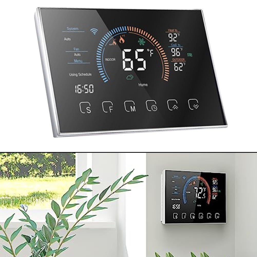 Oniissy Programmierbares digitales Thermostat für Wärmepumpen mit WiFi-App, Sprachsteuerung, 10,9 cm (4,3 Zoll), Vollfarbbildschirm, automatische Kühlung, Heizmodus für Alexa