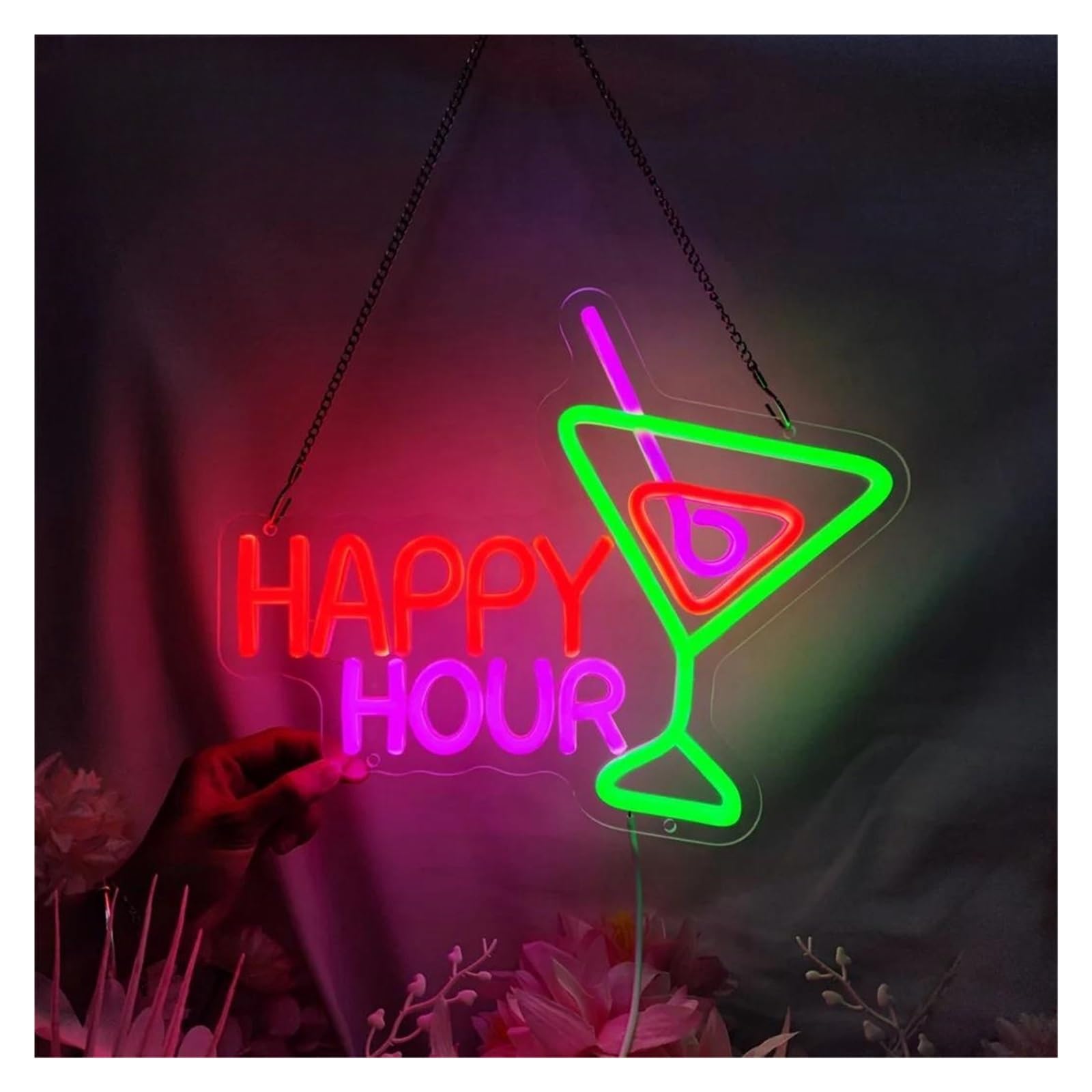 Lemst One Color Signs Lamp Cocktails Happy Hour Neon Sign Dimmable Usb Light For Wall Decor Bedroom Beer Bar 34X27.4cm