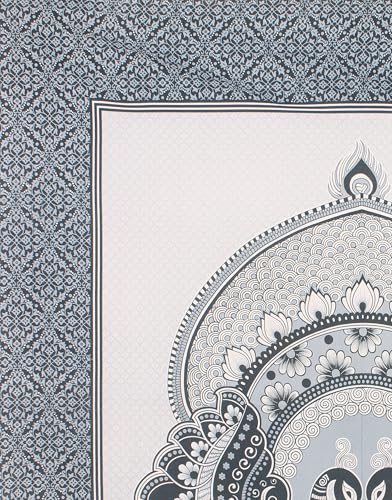 Image of JAIPUR PRINTS 100% Cotton Bedsheet for Double Size Bed Rajasthani Jaipuri Printed with 2 Pillow Covers 90x100 inch 235x215 cm (Gray) - 3 Piece Set