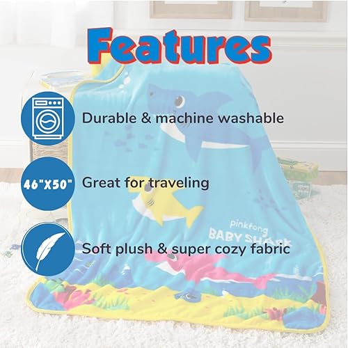 Miniatura 5 de Franco Baby Shark - Ropa de cama para niños, manta de seda supersuave al tacto, 40 x 50 pulgadas, (producto oficial con licencia)