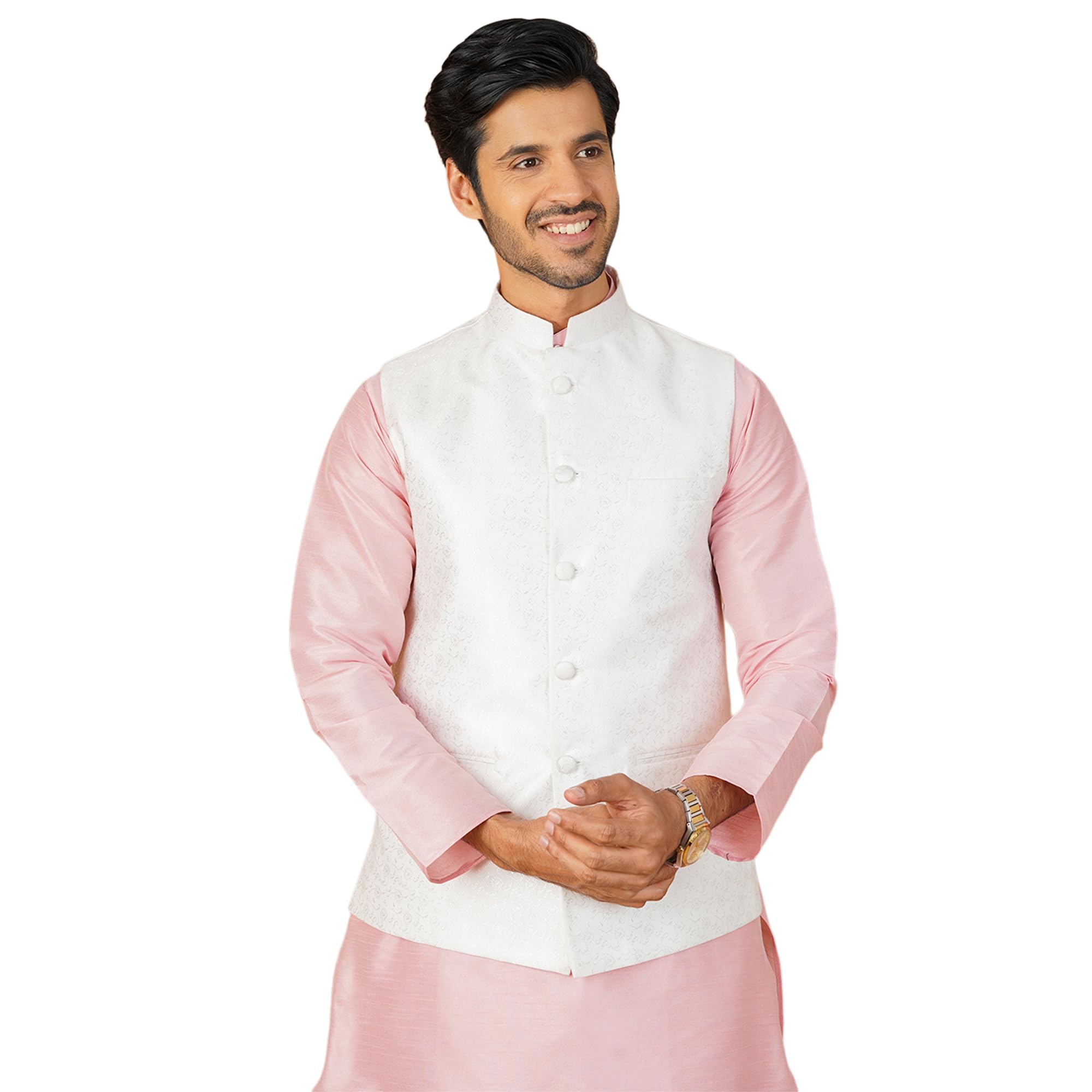 wintage Men's Banarasi Rayon Cotton White Nehru Jacket-picture-21