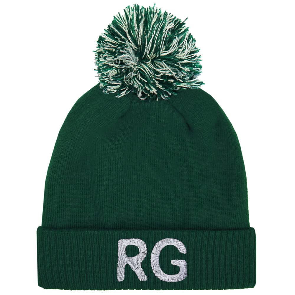 Teddyt's Unisex Kids Forest Green Children's Personalised School Initials Chunky Knit Winter Bobble Hat (Forest Green)