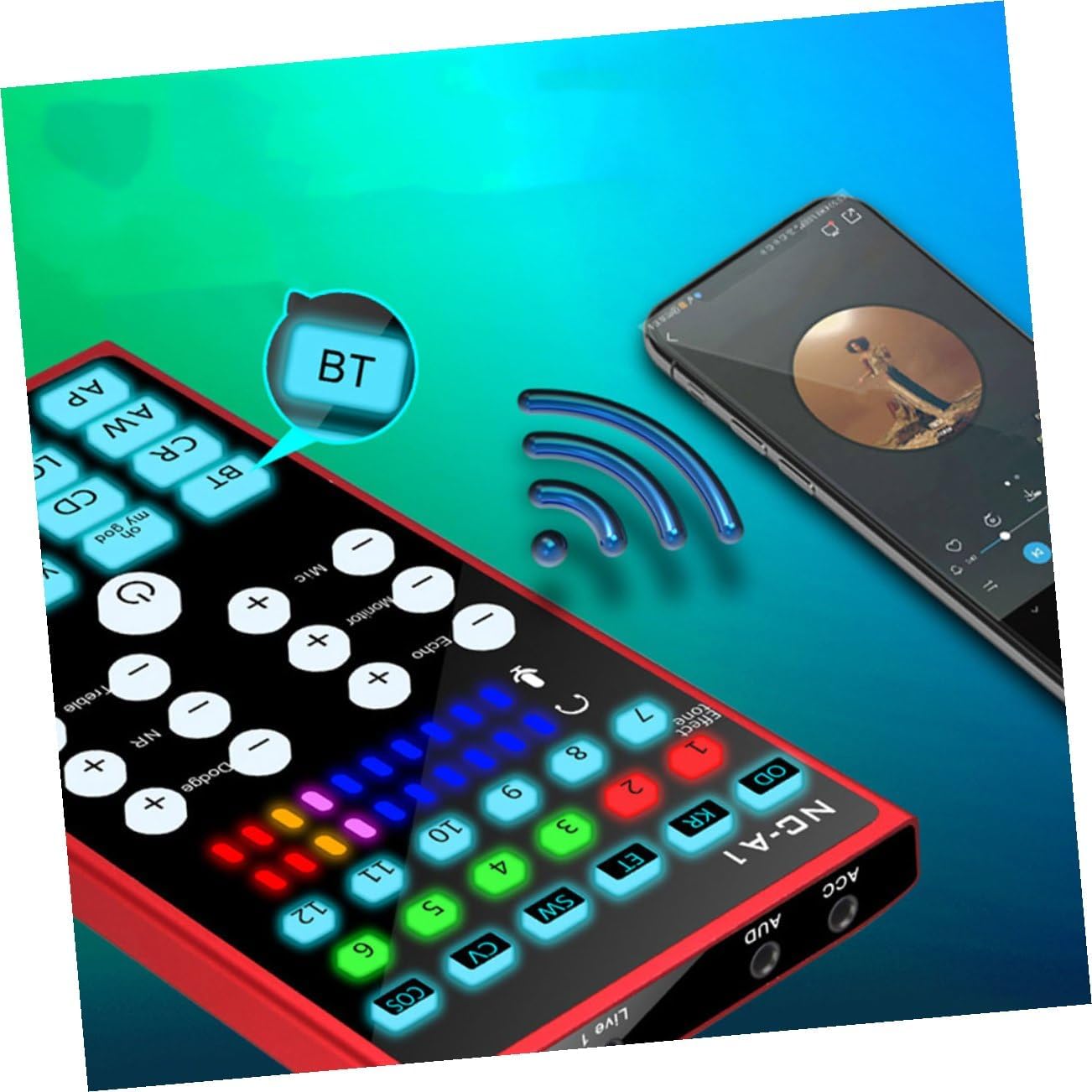 OSALADI Multi-Purpose Compact Voice Changing Sound Card with Intelligent Noise Reduction Metal Audio Mixer for Live Streaming Phone and Computer Compatible