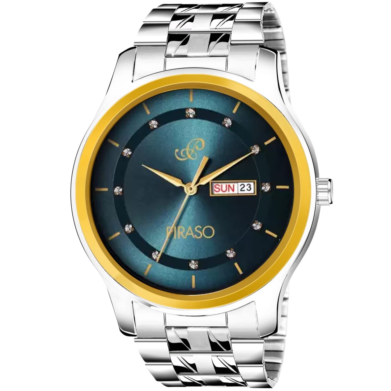 PIRASO Classy Look Analog Chain Mens Watch (Gold Blue Dial Silver Colored Strap) (B0B9K6LW88) Amazon Price History, Amazon Price Tracker