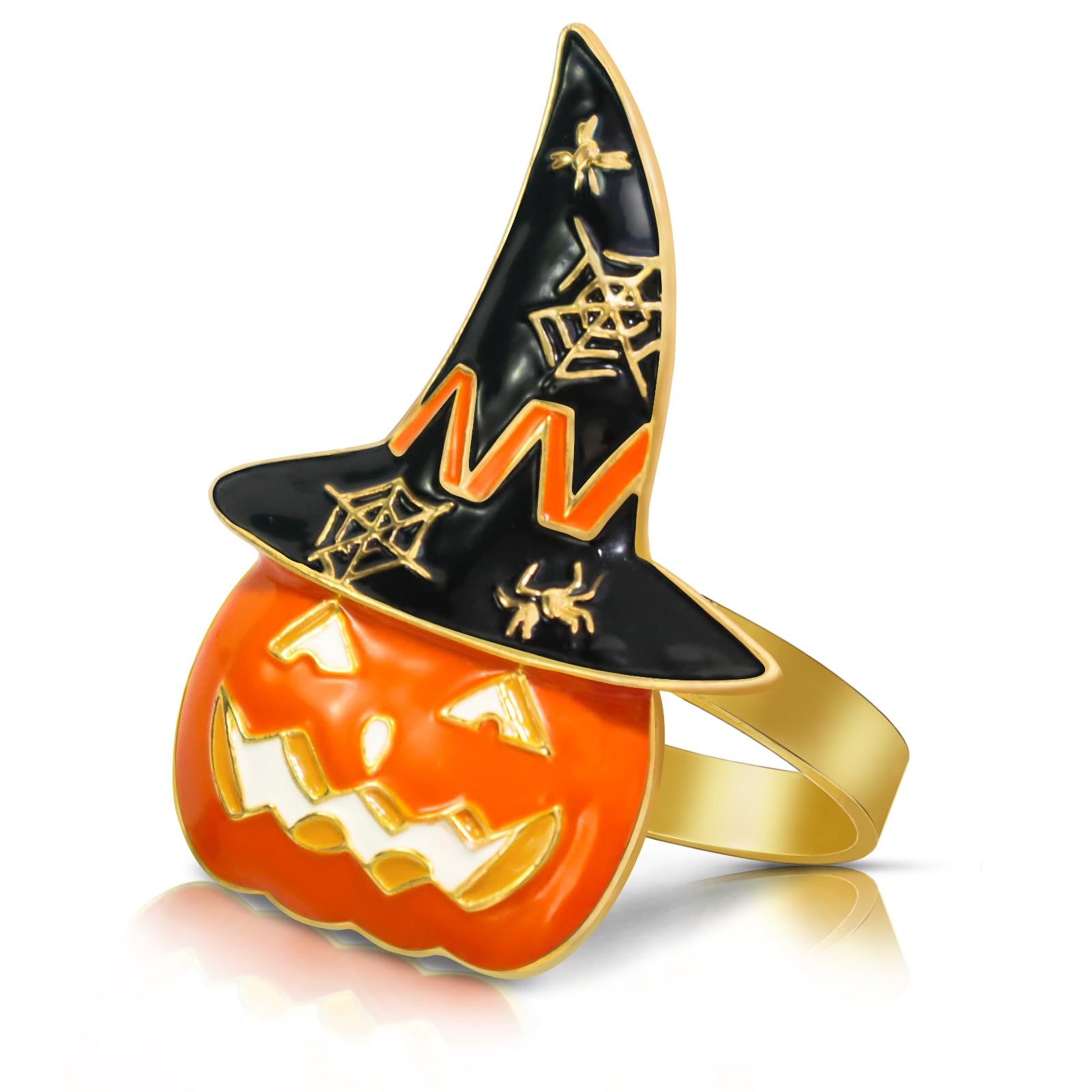 Legigo Set of 12 Halloween Napkin Rings for Dinning Table Settings- Horror Scary Orange Pumpkin Black Witch Hat Napkin Holder Ring for Holiday Party Kitchen Dinner Table Decarations